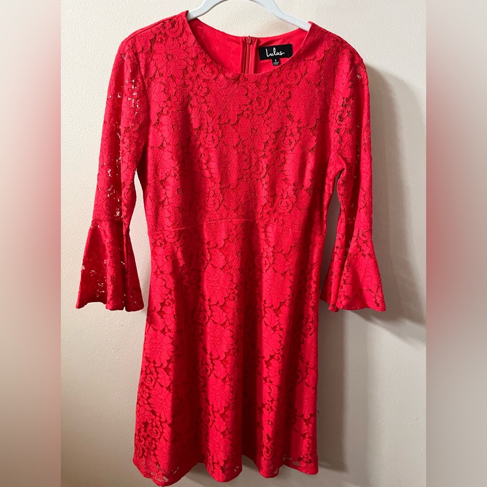 Lulus red lace dress.